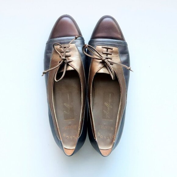 Amalfi Bronze & Grey Leather Cap Toe Low Wedge Heel Lace-up Shoes Size 7 - Picture 5 of 16